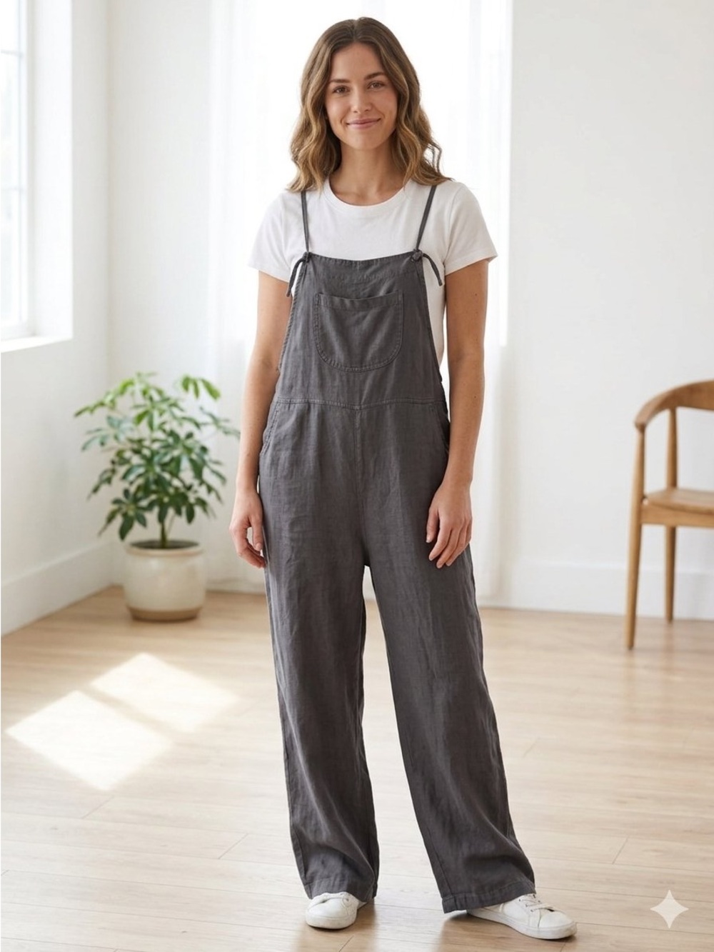 Zenana Outfitters Charcoal Gray Linen Jumpsuit Overalls